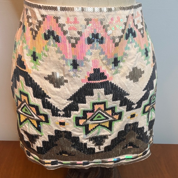 Express Multicolor Aztec Design Sequin Mini Skirt - small petite - Picture 3 of 6